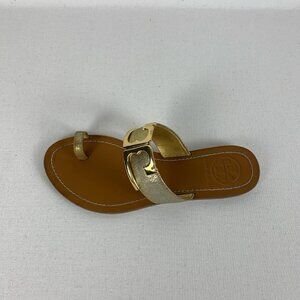 Tory Burch Gold & Tan Sandals - Size 5.5, Chic Summer Footwear in Excellent Cond